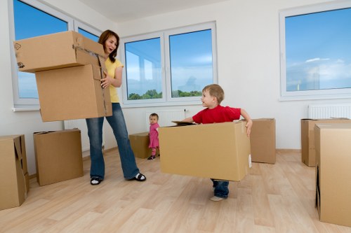 Movers handling apartment access in a Shoreditch building