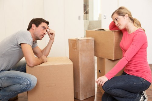 Packed boxes and furniture ready for house removals in Shoreditch
